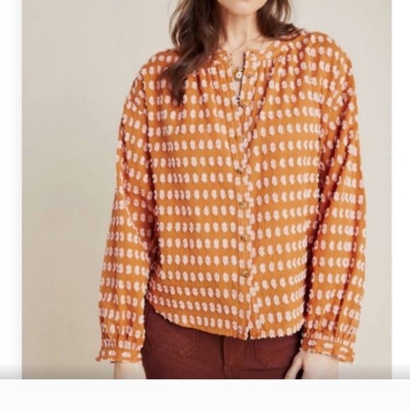 Pilcro And The Letterpress Blouse embroidered Size L Orange and pink Peasant - Picture 1 of 10